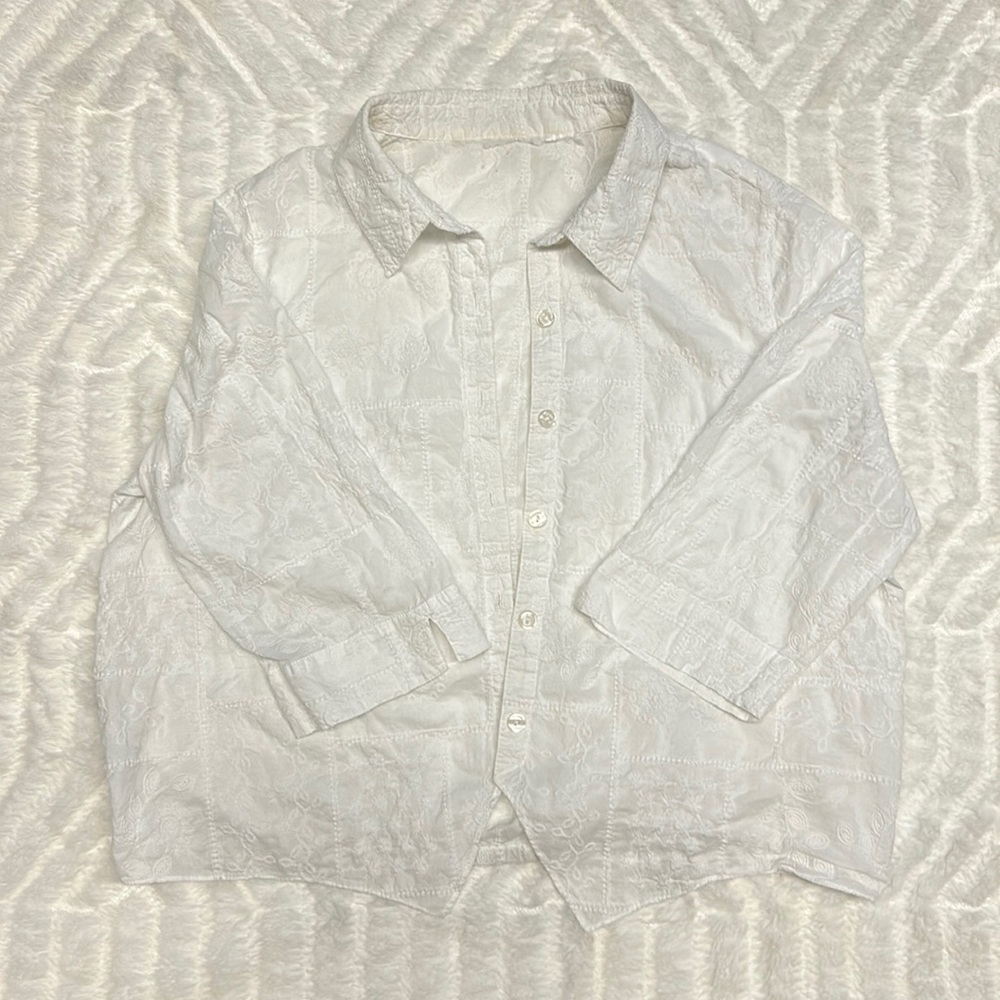 White Stitch-work Button Down / Cardigan